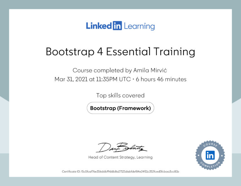 CertificateOfCompletion_Bootstrap 4 Essential Training